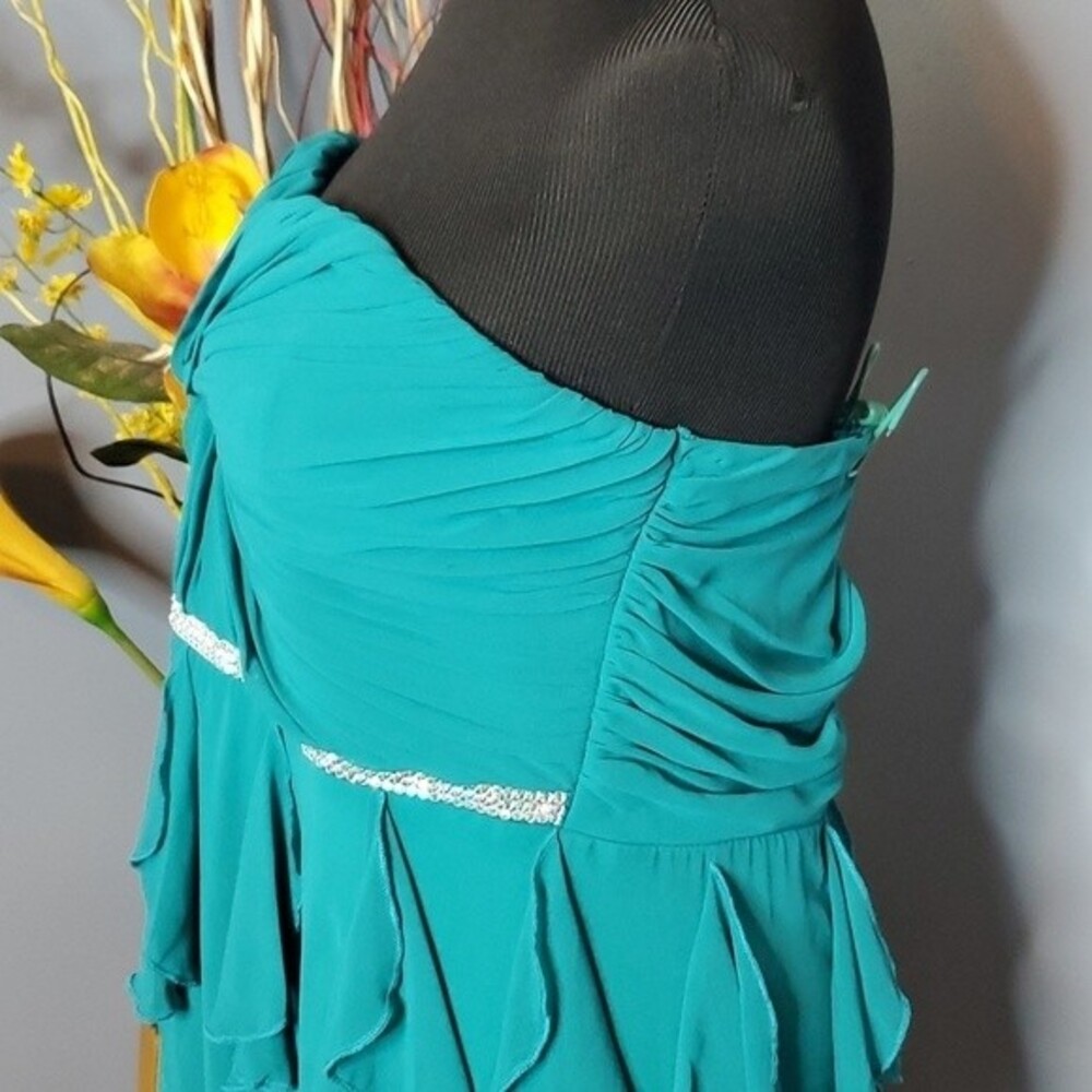 City Triangles Strapless Chiffon Ruffle Dress in Teal Size 15 NWT - Picture 6 of 15